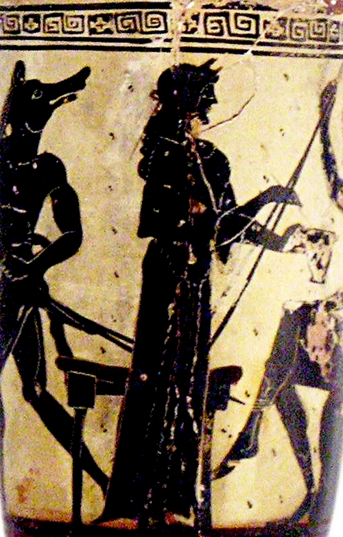 Peinture de Circé sur lécythe, du peintre d'Athéna, trouvé à Eretrie vers 490-480 av. J.-C. Exoisé au Musée national archéologique d'Athènes.