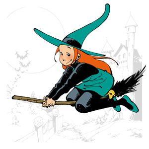 La sorcière de la BD Mélusine sur son balai