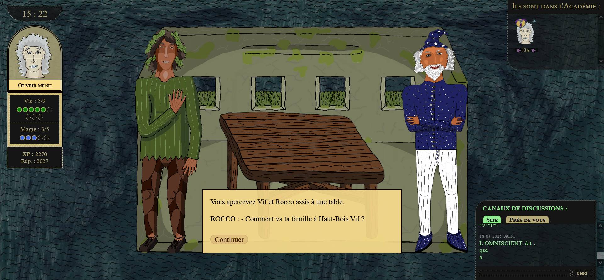 Une scène entre deux personnages de l'aventure interactive
