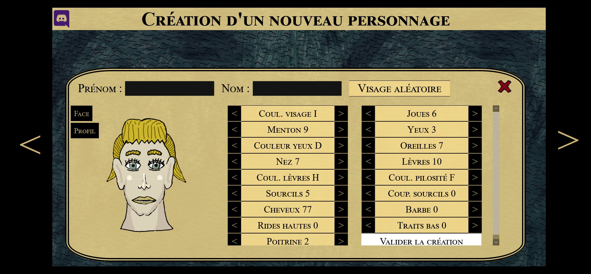 Capture d’écran du créateur d'avatar dans le jeu de rôle fantasy Erentis